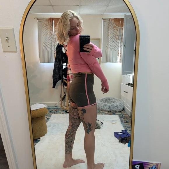 Women's High-Waist Active Biker Shorts - Charcoal with Pink Trim - Picture 3 of 6